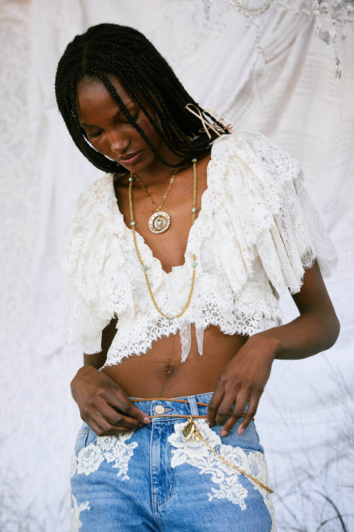 Caper Lace Ruffle Crop Top