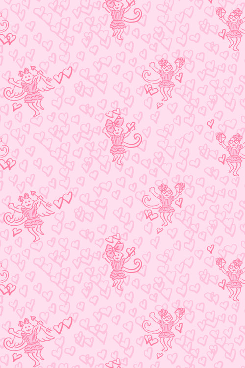 Pink pattern with cupids and hearts on a pink background