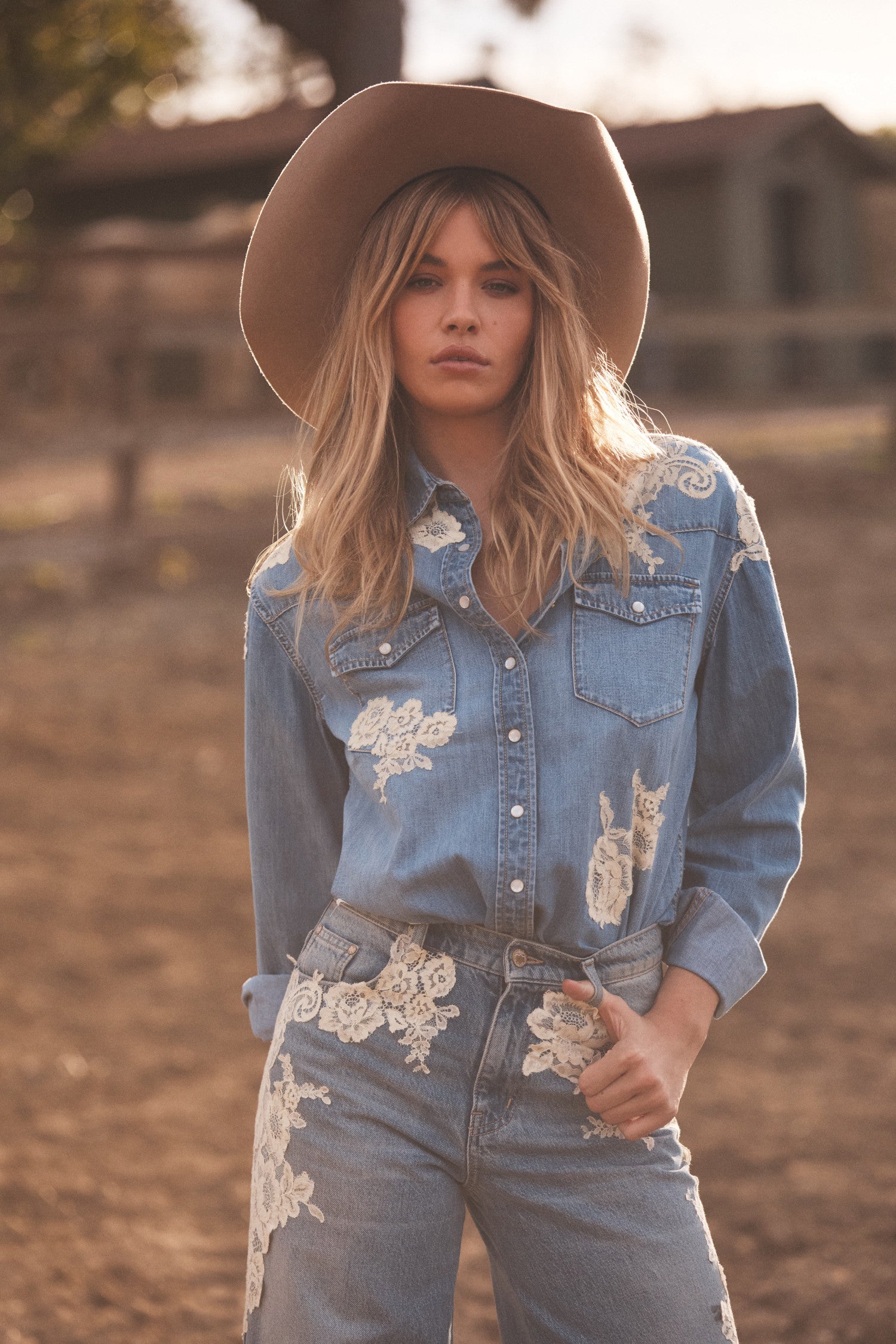 Kelith Lace Appliqué Chambray Shirt