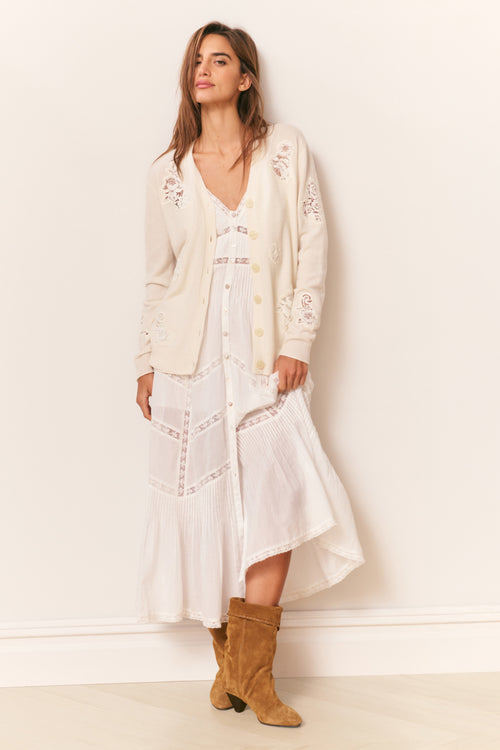 esilda heritage cotton midi dress LoveShackFancy Esilda Cotton Lace Inset Midi Dress