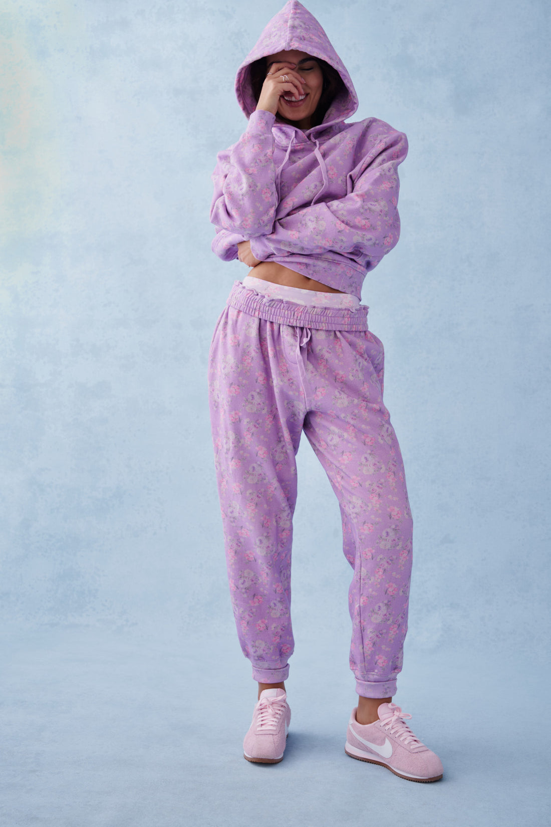 Nacova Floral Cotton Hoodie - PEONY SUGAR