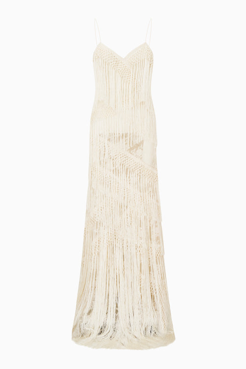White fringe dress on a white background