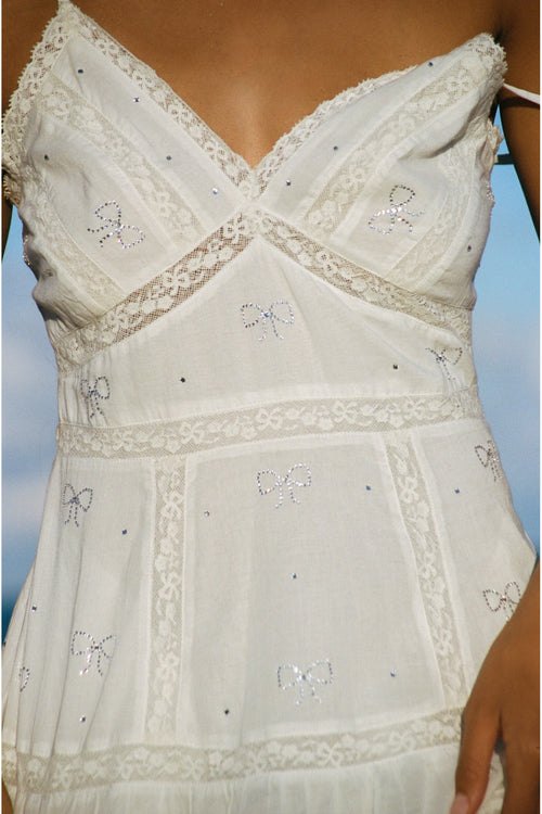 Solbina Crystal Bow Cotton Mini Dress