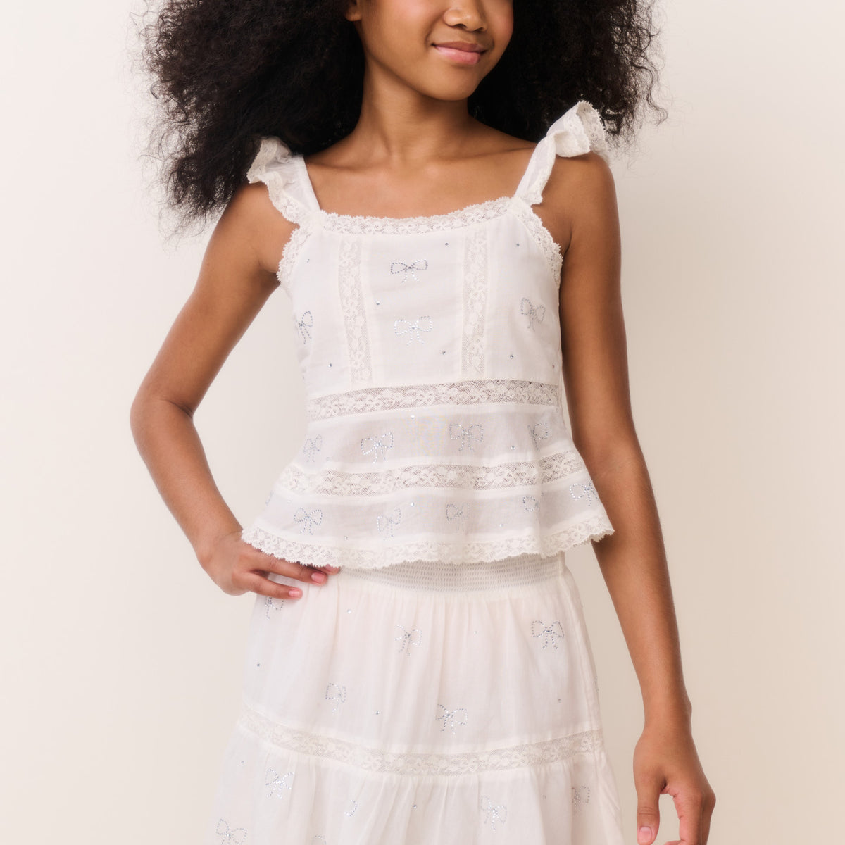 Tween Melsy Crystal Bow Cotton Top