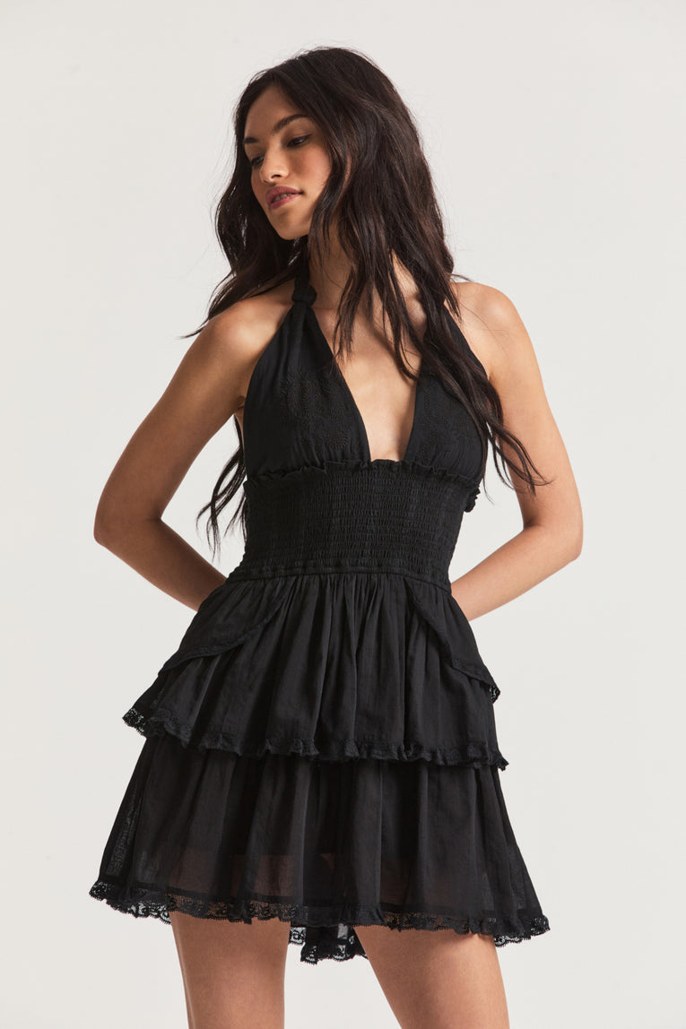Deanna Halter Black Mini Dress - Women's Dresses | Shop LoveShackFancy.com