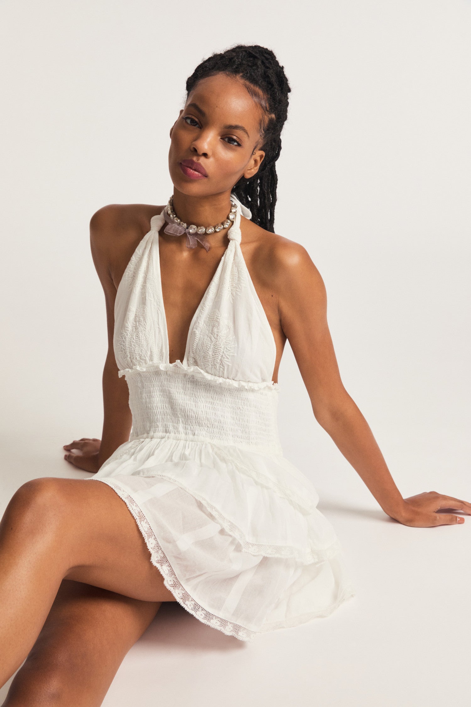 Deanna Halter Mini Dress - TRUE WHITE