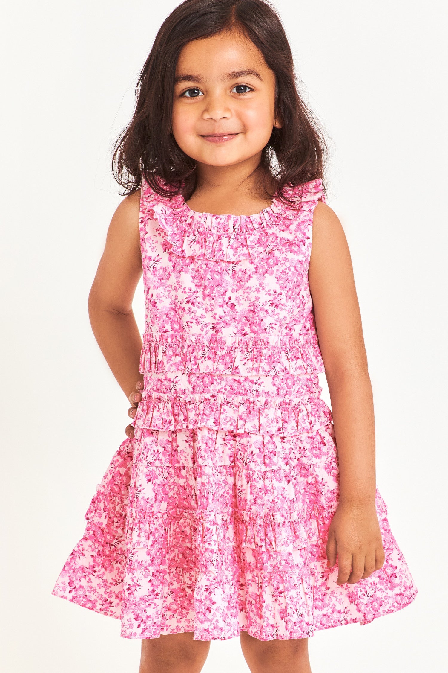 Pink floral kids top with ruffle details