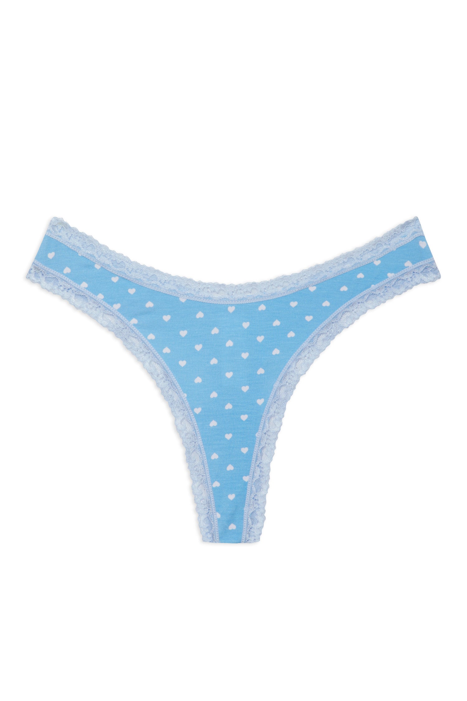Blue thong set in soft cotton with lace trimBlue thong set in soft cotton with lace trim