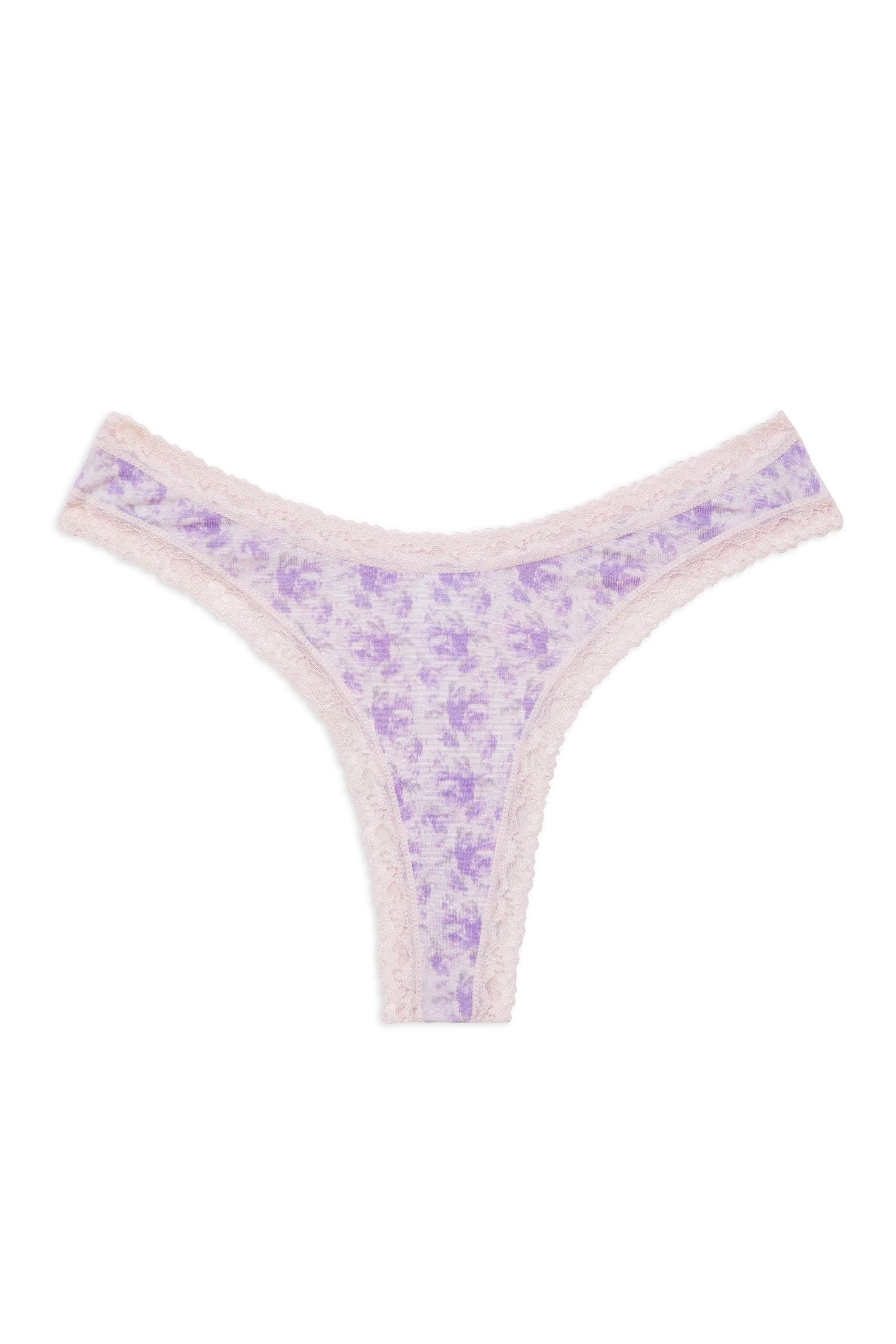 Vibrant floral print thong set in soft cotton with lace trim