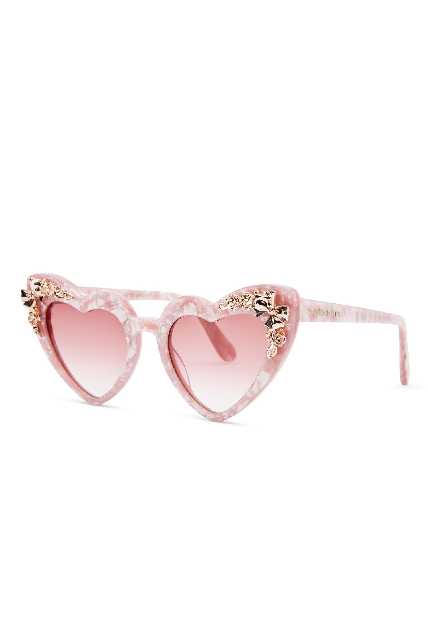 Womens heart shaped icy rose sunglasses with gem detail.