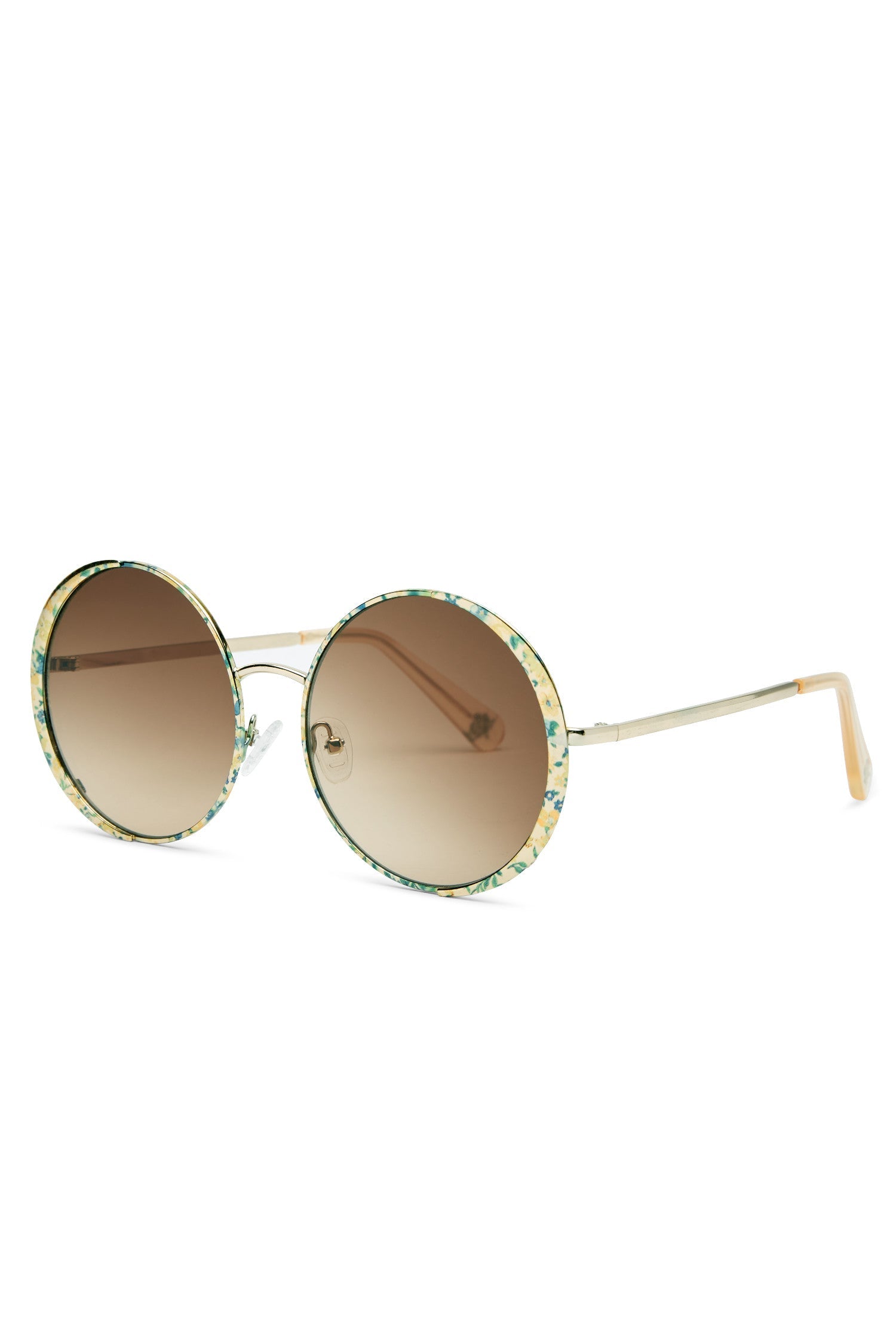 Womens round sunglasses with yellow flower detailing