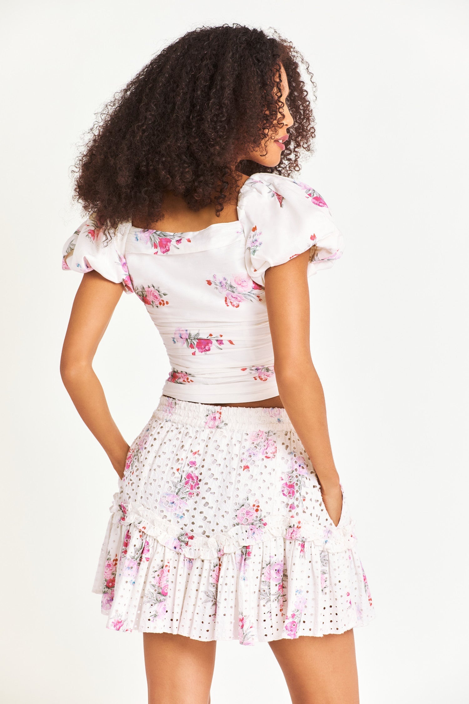 White floral skirt with printed eyelet cotton