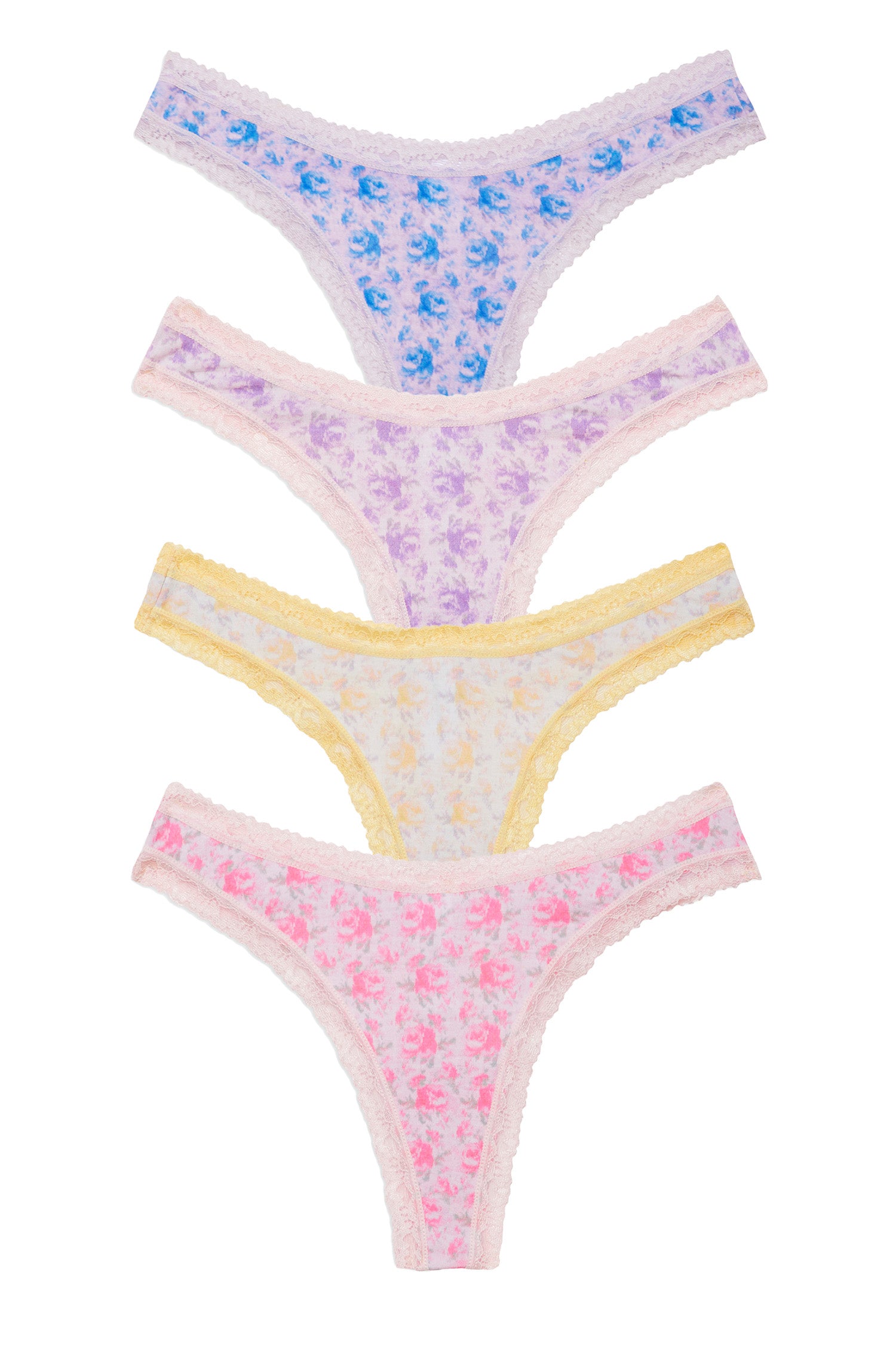 Vibrant floral print thong set in soft cotton with lace trim