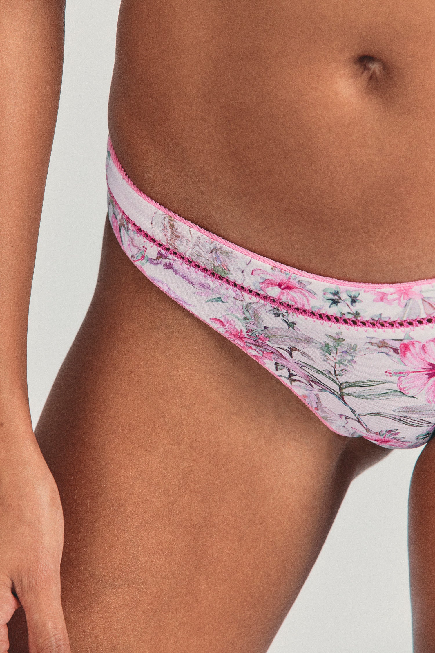 Women's pink floral print reversible cheeky bikini bottom